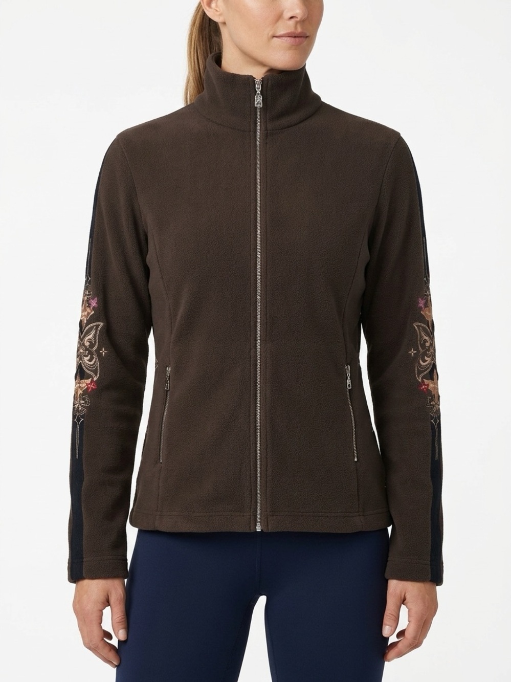 Bogner Vintage Butterfly Embroidered Fleece Full Zip Jacket Brown Size 6
